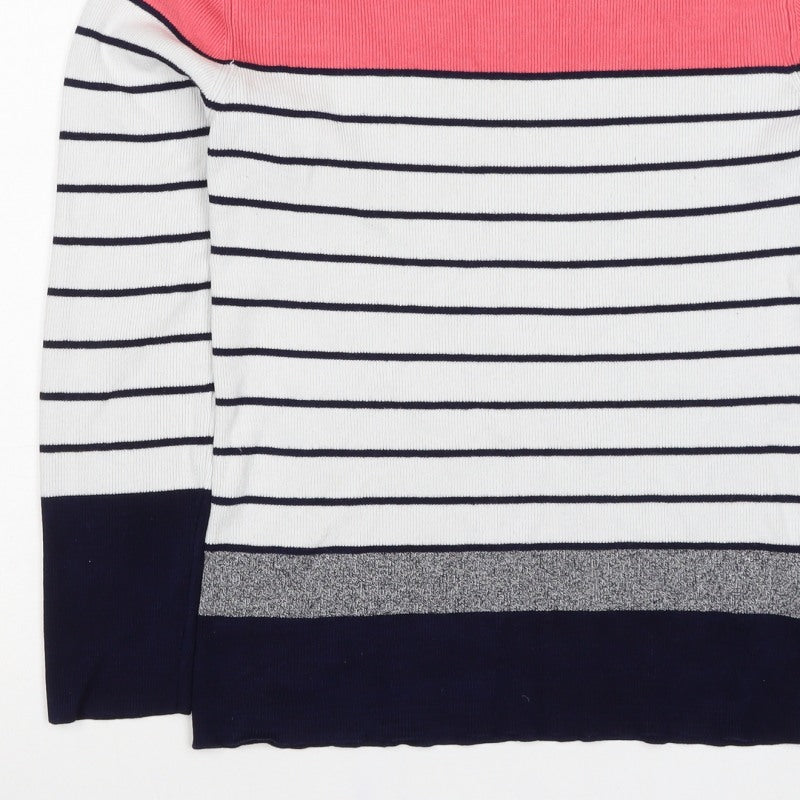 Oasis Women’s S Pink Navy Stripe Rib Knit Long Sleeve Basic Top