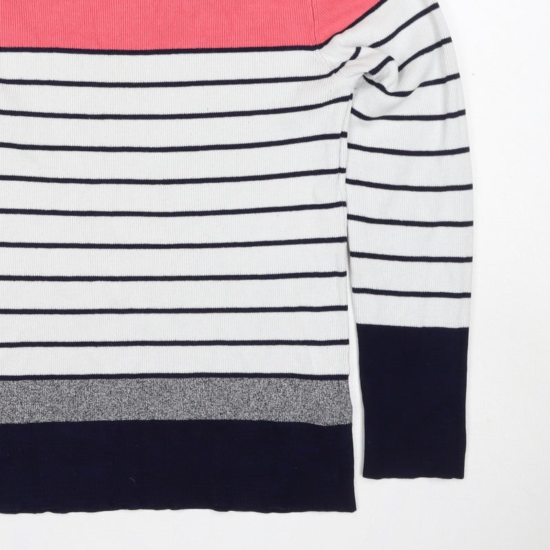 Oasis Women’s S Pink Navy Stripe Rib Knit Long Sleeve Basic Top