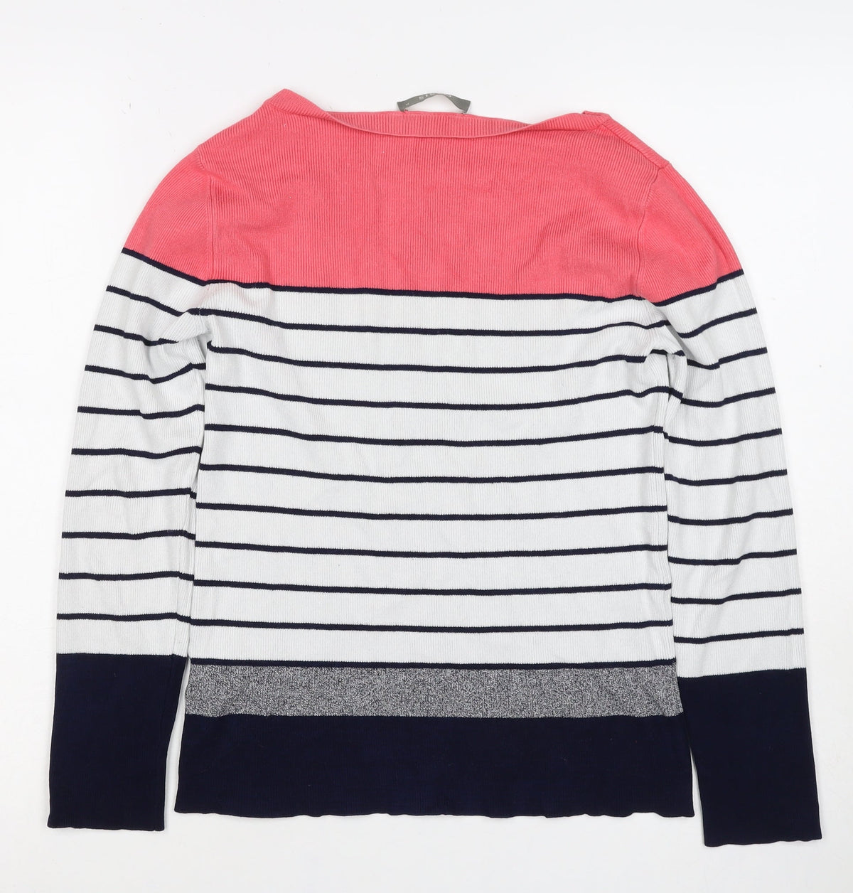 Oasis Women’s S Pink Navy Stripe Rib Knit Long Sleeve Basic Top