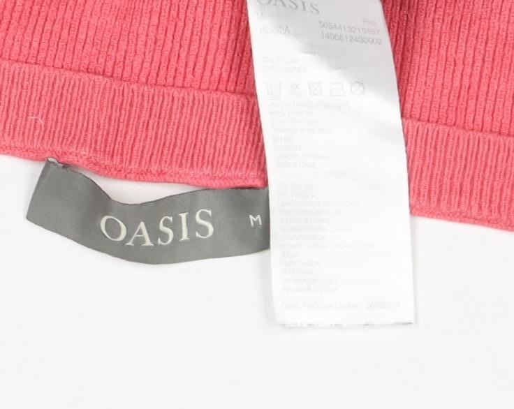 Oasis Women’s S Pink Navy Stripe Rib Knit Long Sleeve Basic Top