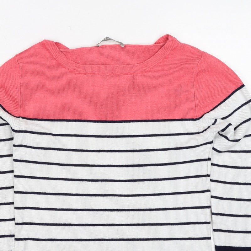 Oasis Women’s S Pink Navy Stripe Rib Knit Long Sleeve Basic Top