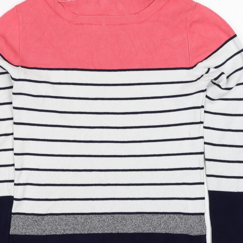 Oasis Women’s S Pink Navy Stripe Rib Knit Long Sleeve Basic Top