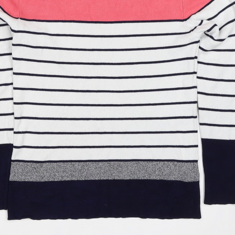 Oasis Women’s S Pink Navy Stripe Rib Knit Long Sleeve Basic Top