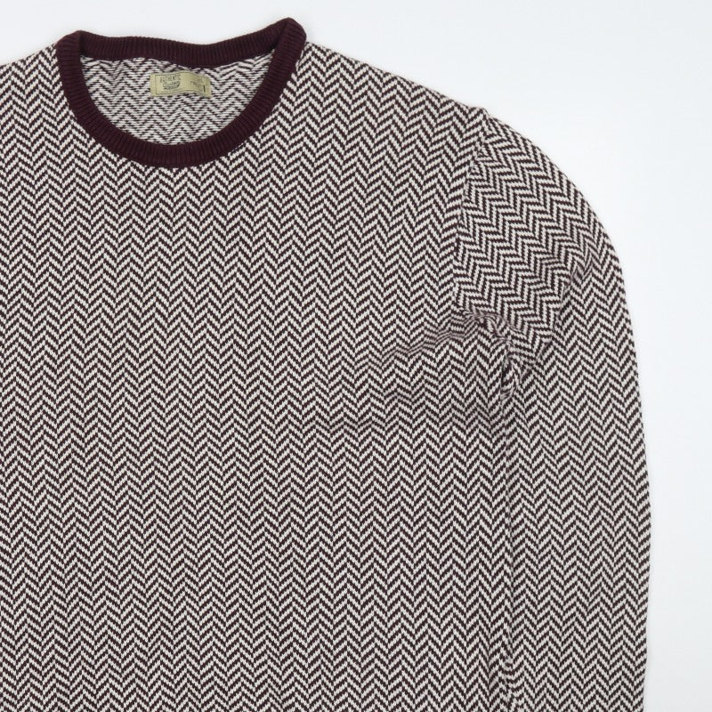 Next Men's Burgundy Cream Large Herringbone Crew Neck Knit Pullover Jumper