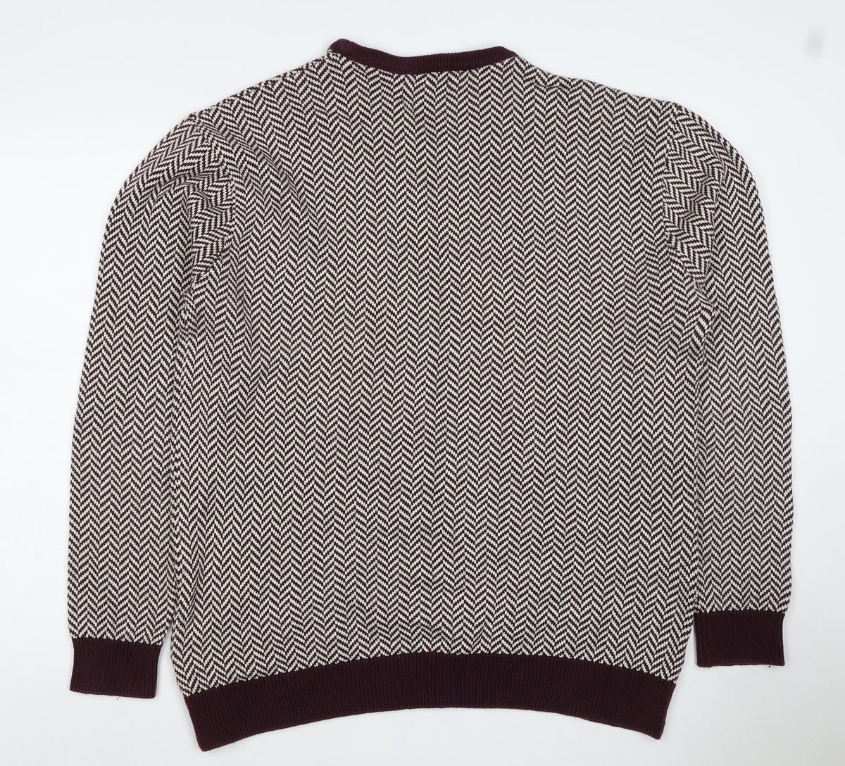 Next Men's Burgundy Cream Large Herringbone Crew Neck Knit Pullover Jumper