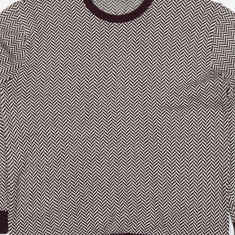 Next Men's Burgundy Cream Large Herringbone Crew Neck Knit Pullover Jumper