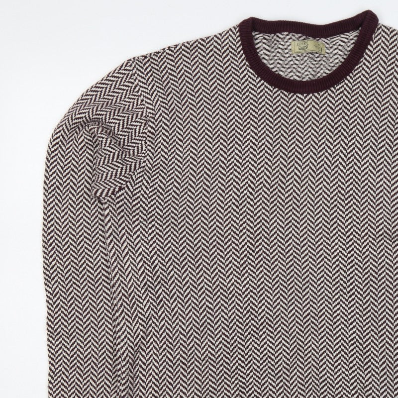 Next Men's Burgundy Cream Large Herringbone Crew Neck Knit Pullover Jumper
