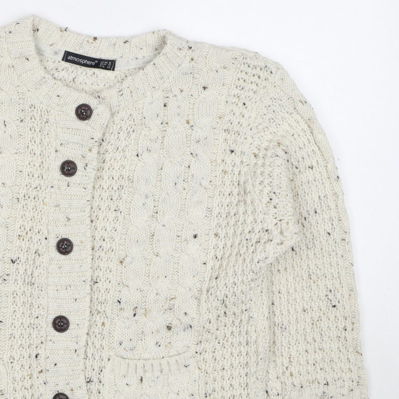 Atmosphere Women’s Ivory UK 14 Cable Knit Button Cardigan Pockets