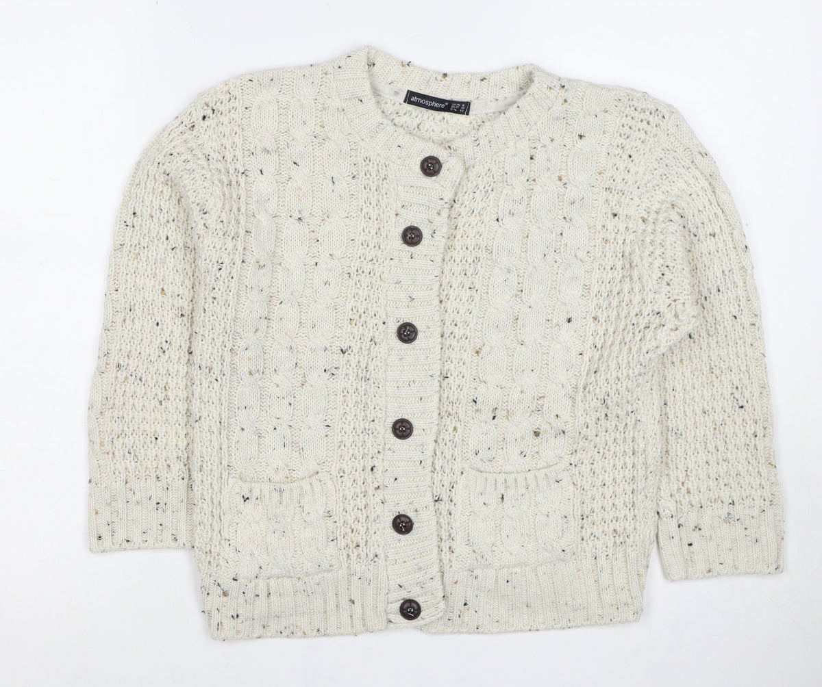 Atmosphere Women’s Ivory UK 14 Cable Knit Button Cardigan Pockets