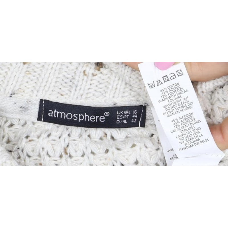 Atmosphere Women’s Ivory UK 14 Cable Knit Button Cardigan Pockets