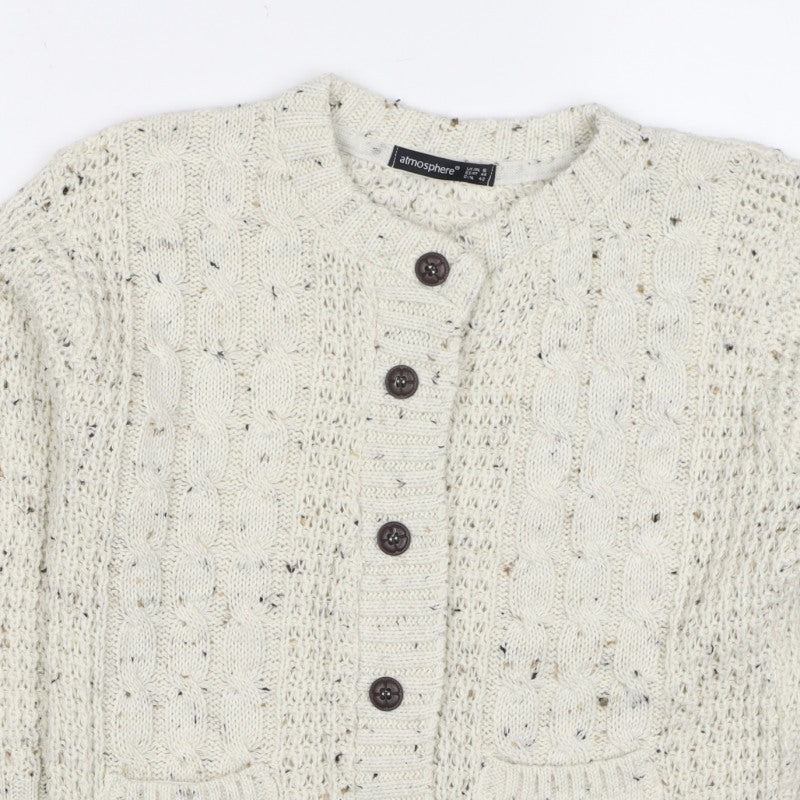 Atmosphere Women’s Ivory UK 14 Cable Knit Button Cardigan Pockets
