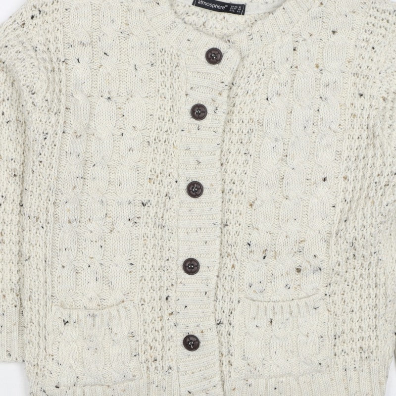 Atmosphere Women’s Ivory UK 14 Cable Knit Button Cardigan Pockets