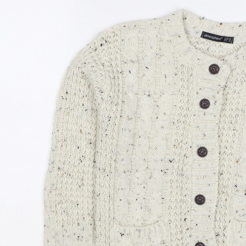 Atmosphere Women’s Ivory UK 14 Cable Knit Button Cardigan Pockets