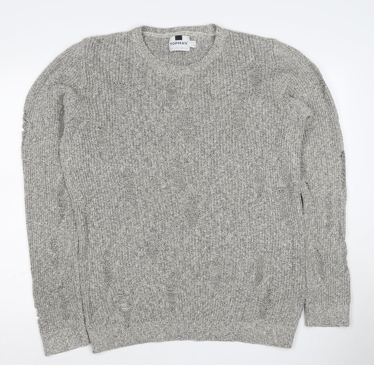 Topman Men’s Grey Cable Knit Crew Neck Pullover Jumper Size L