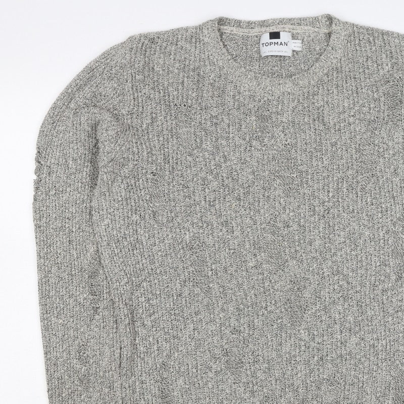 Topman Men’s Grey Cable Knit Crew Neck Pullover Jumper Size L