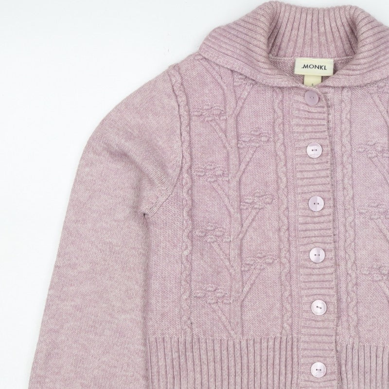 Monki Women Pink S Cable Knit Roll Neck Button Cardigan