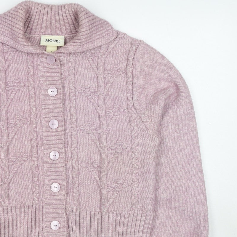 Monki Women Pink S Cable Knit Roll Neck Button Cardigan