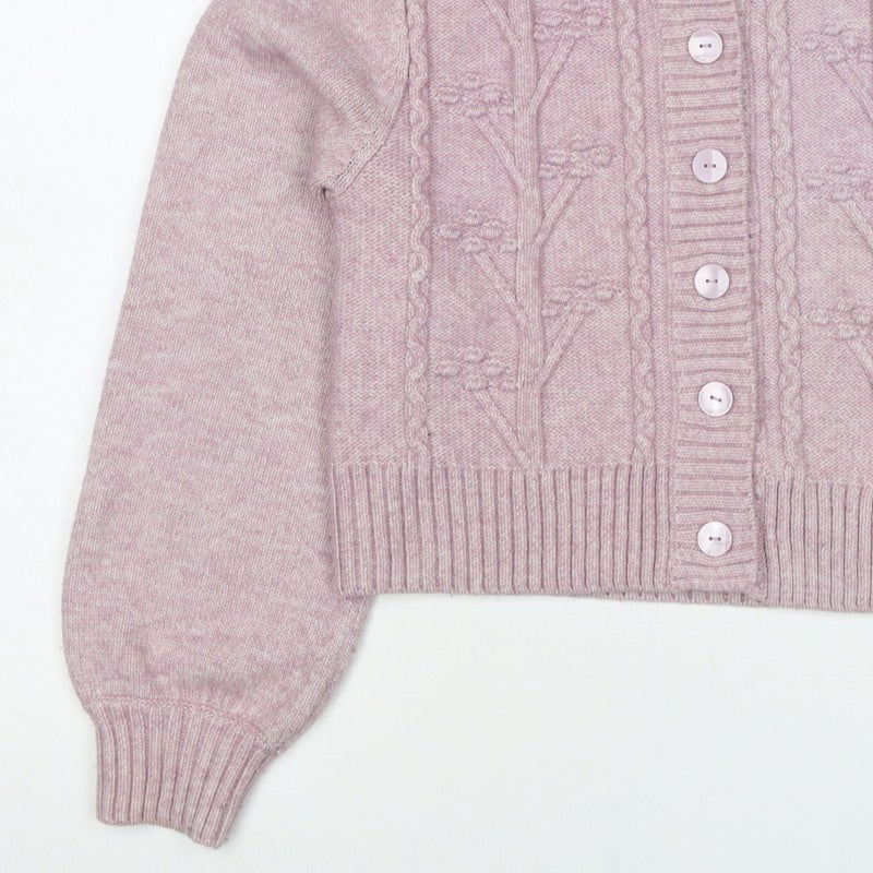 Monki Women Pink S Cable Knit Roll Neck Button Cardigan
