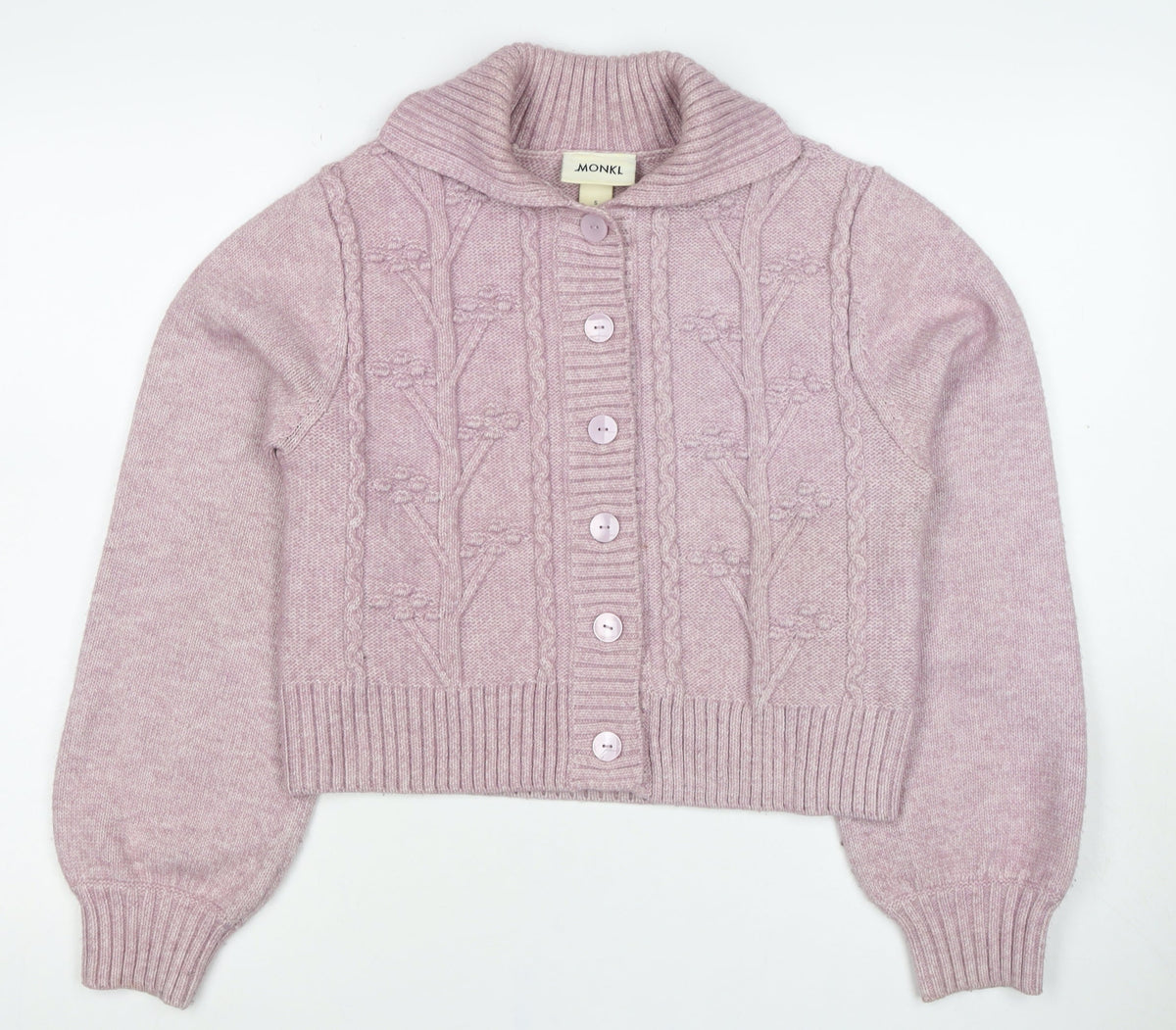 Monki Women Pink S Cable Knit Roll Neck Button Cardigan