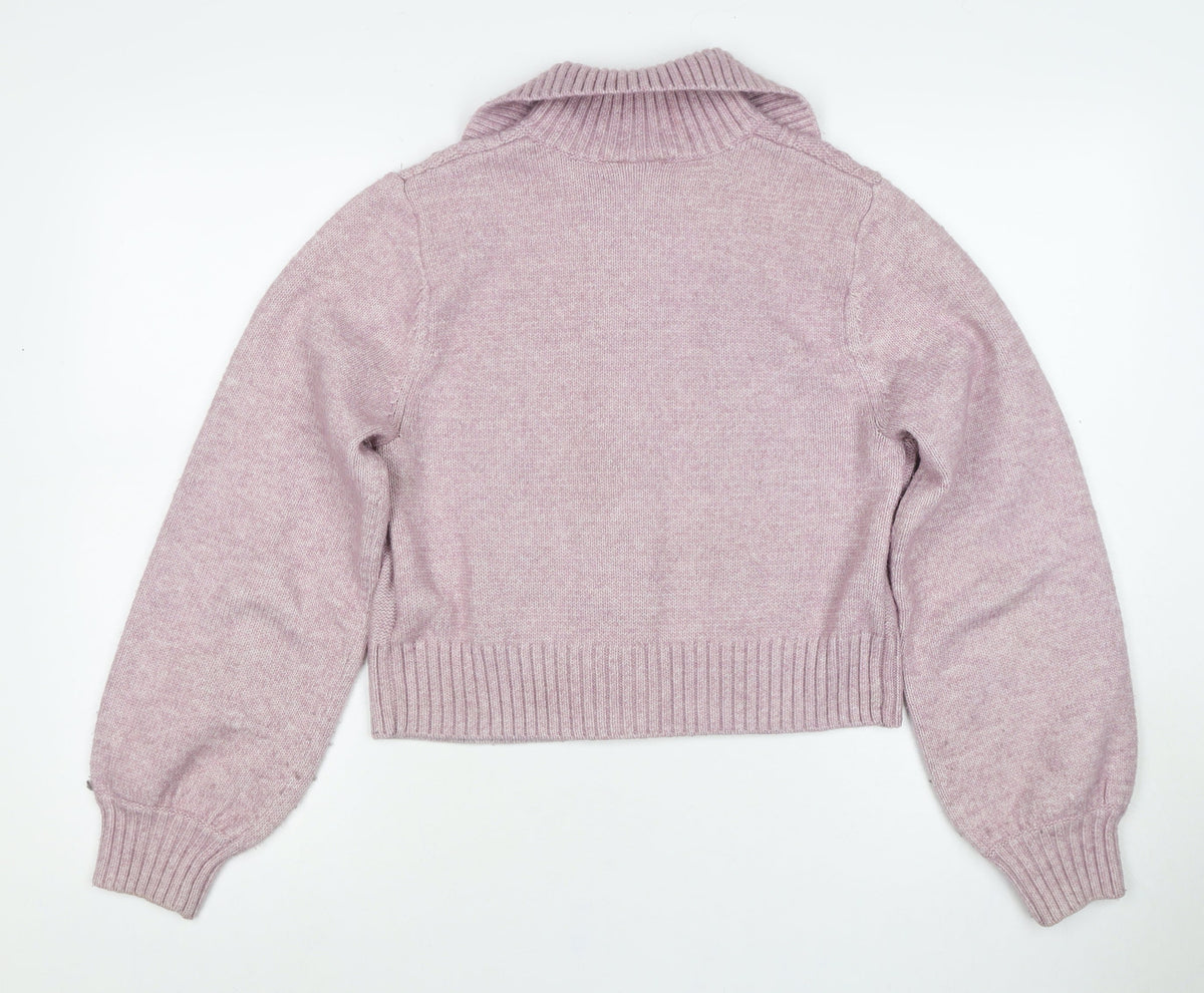 Monki Women Pink S Cable Knit Roll Neck Button Cardigan