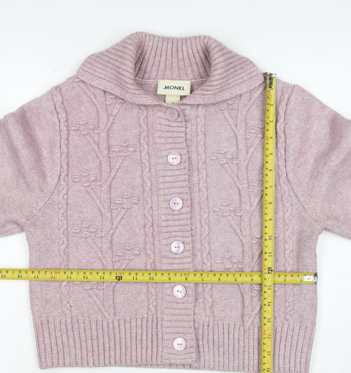 Monki Women Pink S Cable Knit Roll Neck Button Cardigan