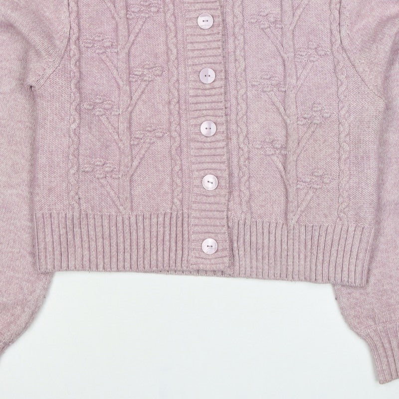 Monki Women Pink S Cable Knit Roll Neck Button Cardigan
