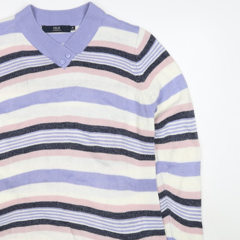 Isle Essentials Women’s Lilac Stripe Henley Jumper UK 14-16 Acrylic
