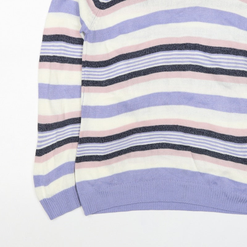 Isle Essentials Women’s Lilac Stripe Henley Jumper UK 14-16 Acrylic