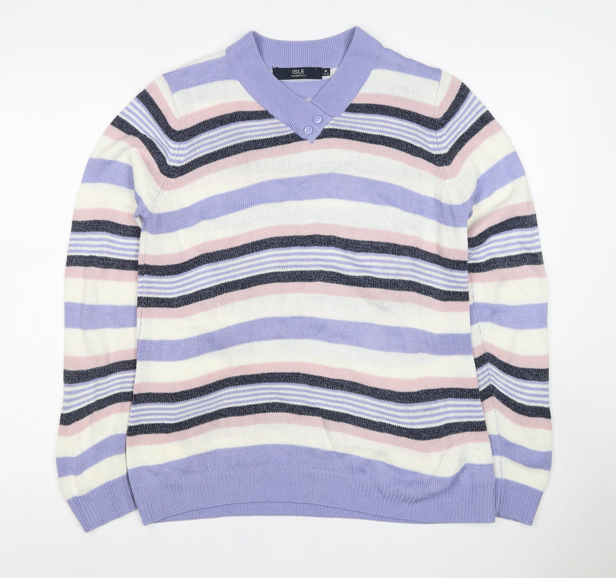 Isle Essentials Women’s Lilac Stripe Henley Jumper UK 14-16 Acrylic