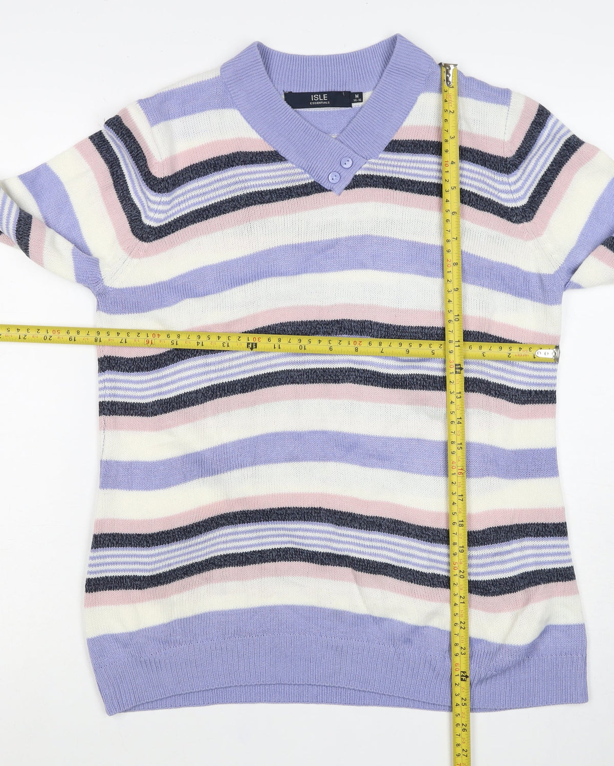 Isle Essentials Women’s Lilac Stripe Henley Jumper UK 14-16 Acrylic
