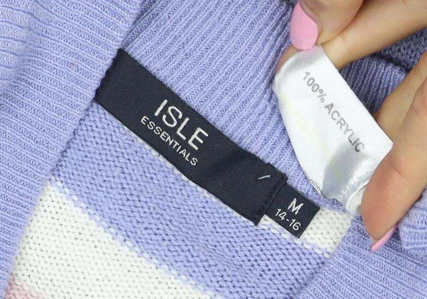 Isle Essentials Women’s Lilac Stripe Henley Jumper UK 14-16 Acrylic