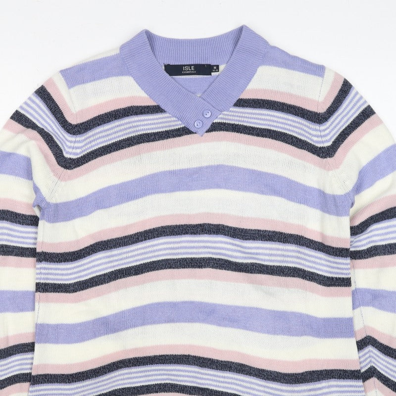 Isle Essentials Women’s Lilac Stripe Henley Jumper UK 14-16 Acrylic