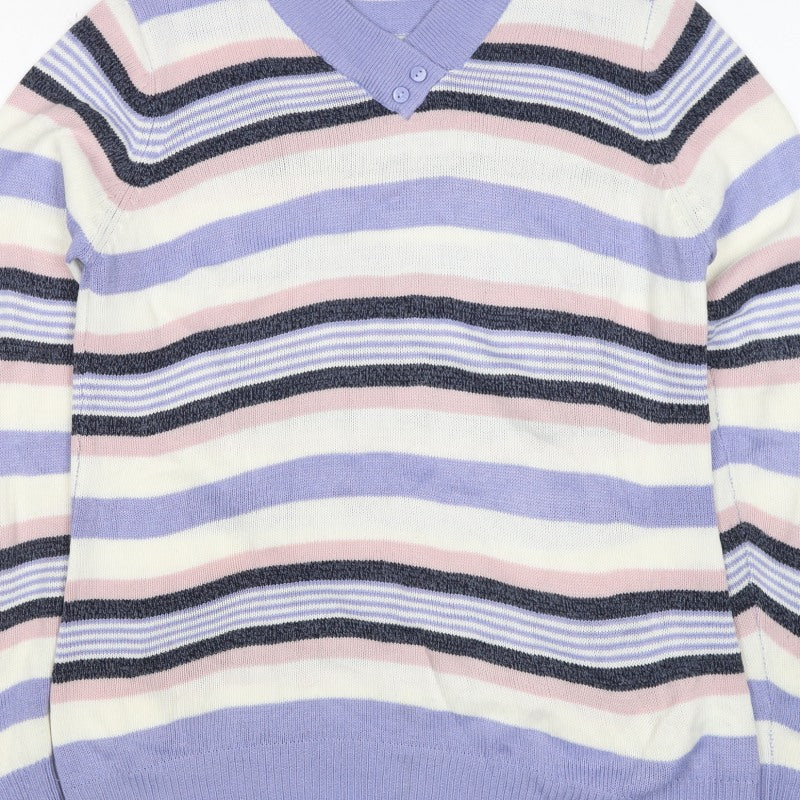 Isle Essentials Women’s Lilac Stripe Henley Jumper UK 14-16 Acrylic