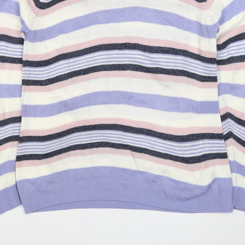 Isle Essentials Women’s Lilac Stripe Henley Jumper UK 14-16 Acrylic