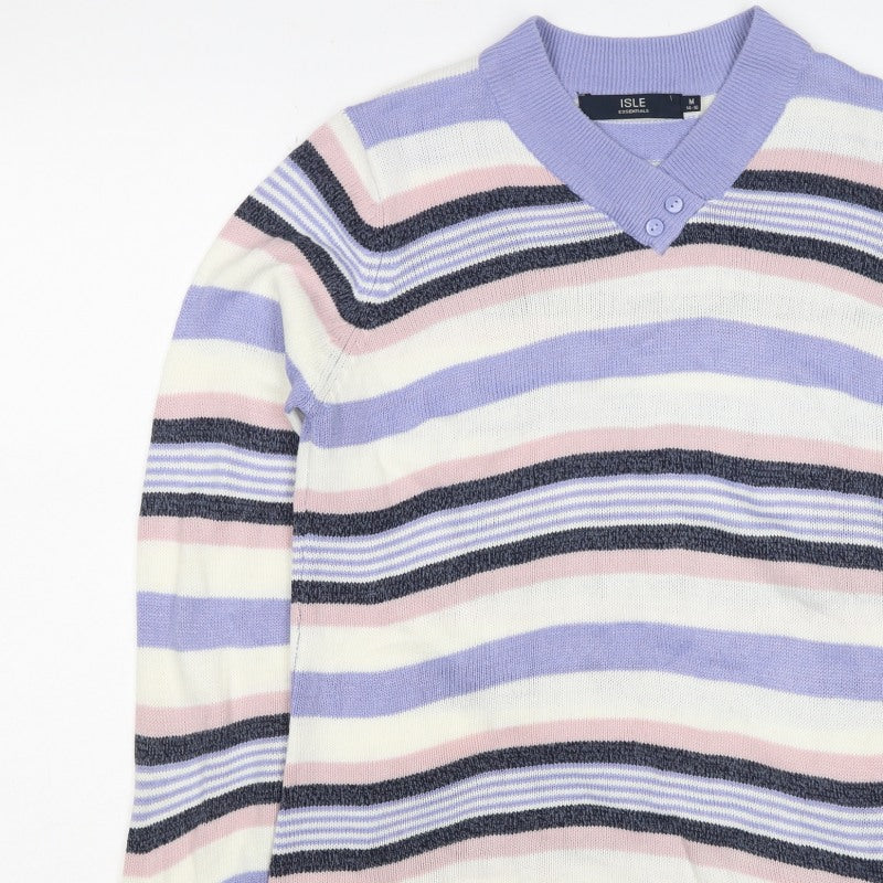 Isle Essentials Women’s Lilac Stripe Henley Jumper UK 14-16 Acrylic