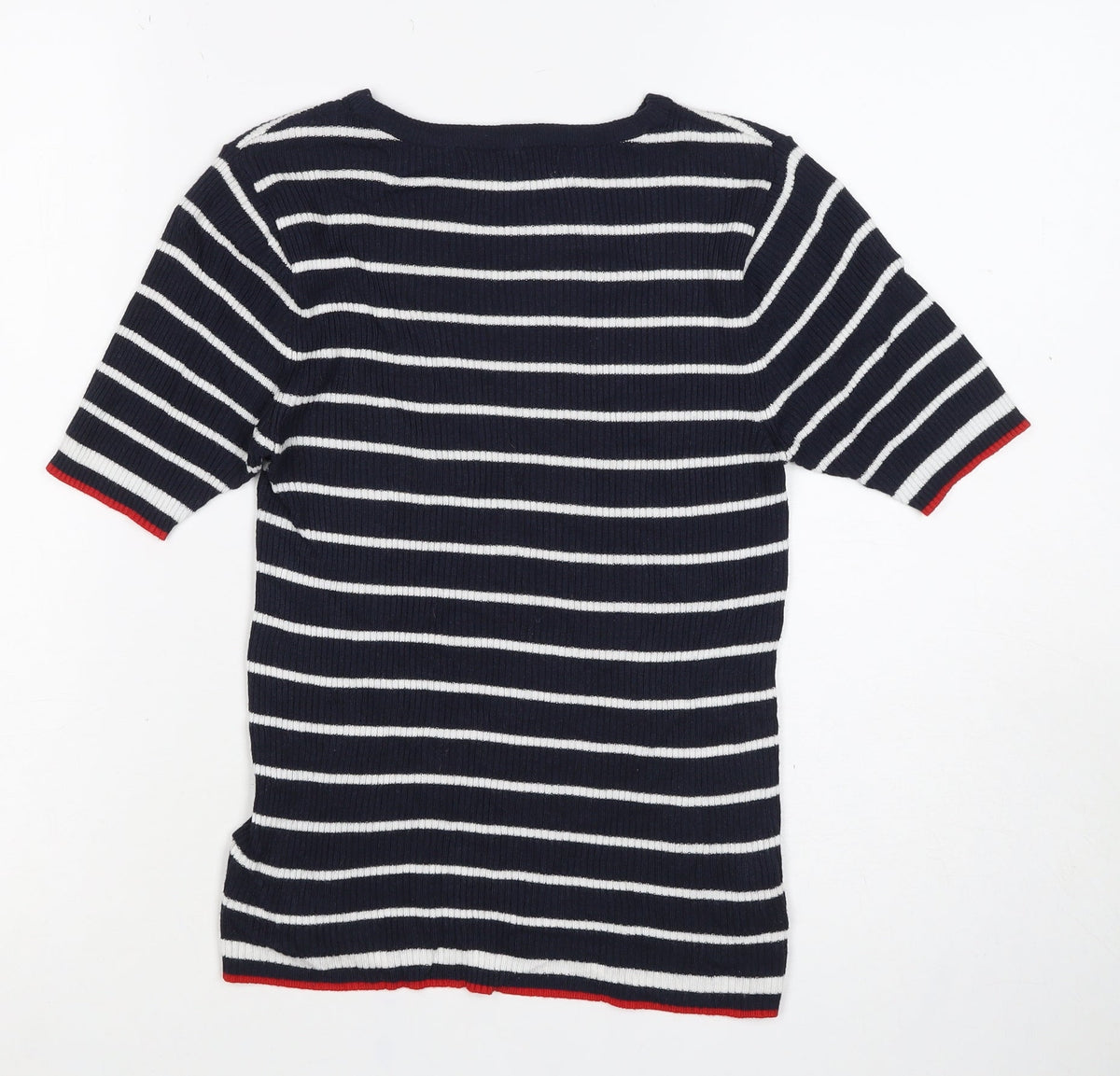 Marks and Spencer Women Blue Stripe Ribbed Jersey Top UK 12 Short Sleeve
