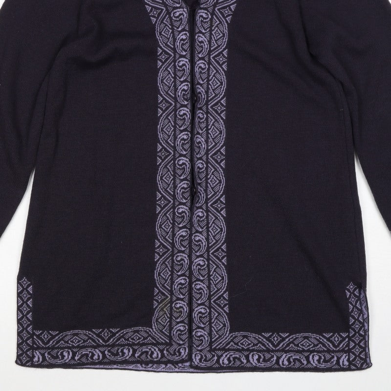 St Michael Women’s Black UK 8 Merino Wool Aztec Knit Cardigan