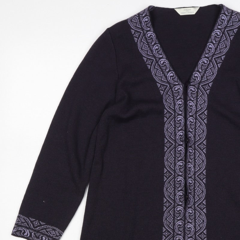 St Michael Women’s Black UK 8 Merino Wool Aztec Knit Cardigan