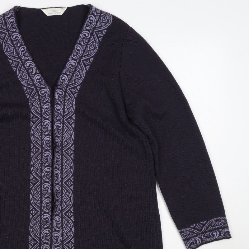 St Michael Women’s Black UK 8 Merino Wool Aztec Knit Cardigan