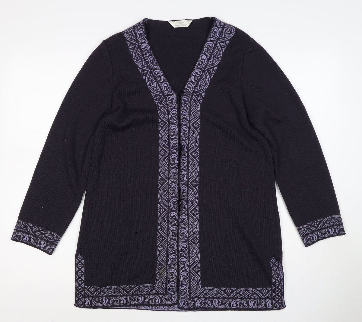 St Michael Women’s Black UK 8 Merino Wool Aztec Knit Cardigan