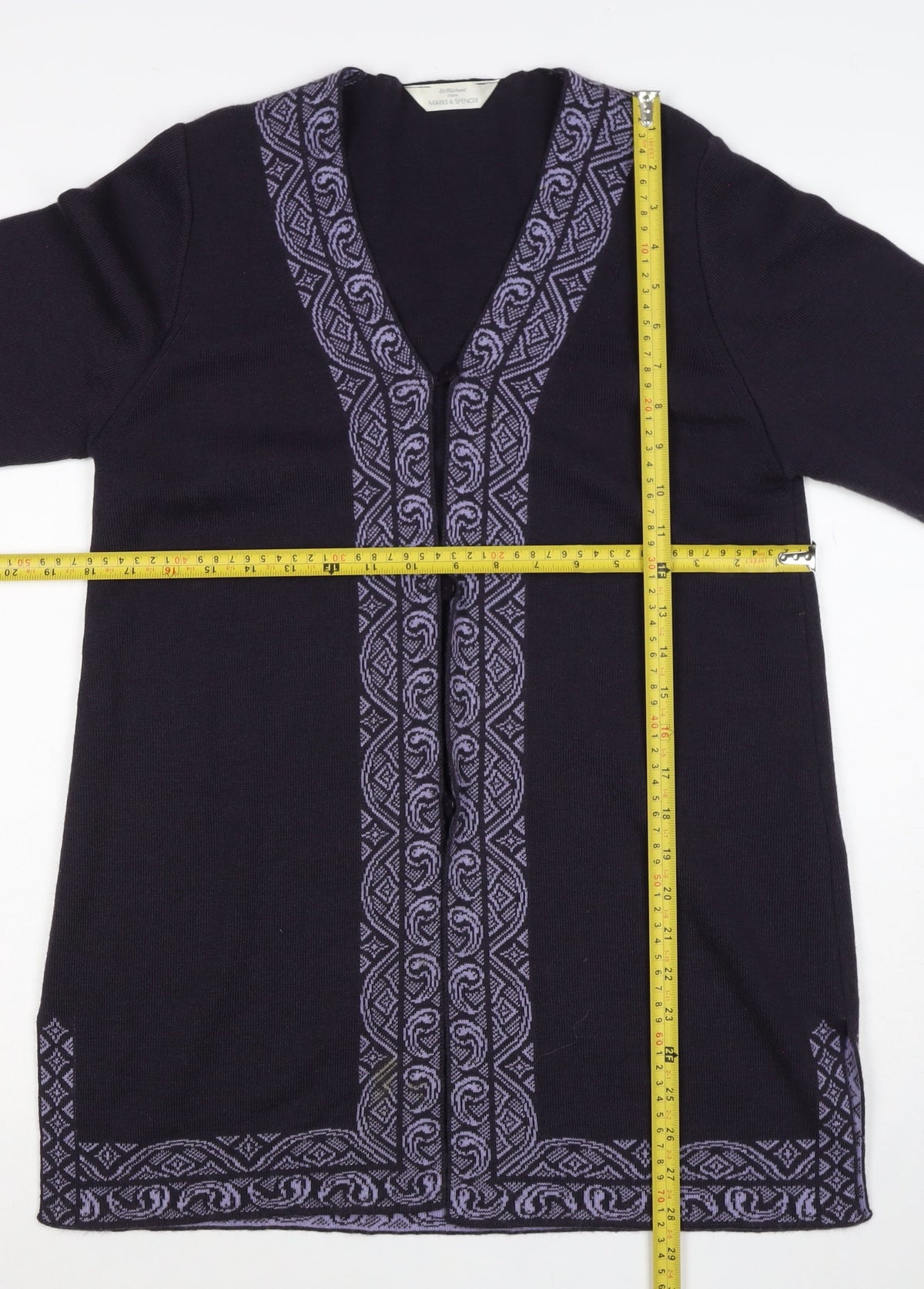St Michael Women’s Black UK 8 Merino Wool Aztec Knit Cardigan