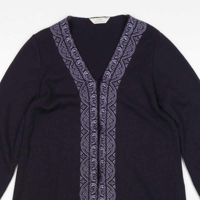 St Michael Women’s Black UK 8 Merino Wool Aztec Knit Cardigan
