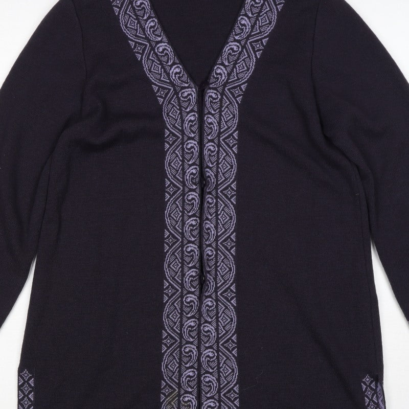 St Michael Women’s Black UK 8 Merino Wool Aztec Knit Cardigan
