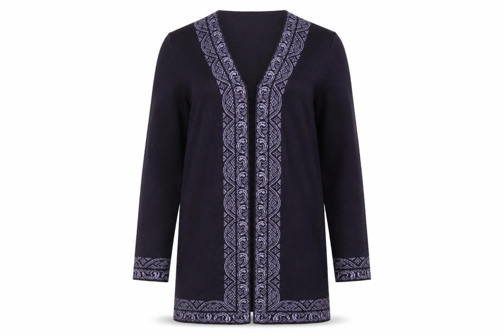 St Michael Women’s Black UK 8 Merino Wool Aztec Knit Cardigan