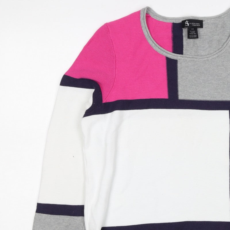 Alison Sheri Women’s Multicolour L Geometric Cotton Knit Pullover