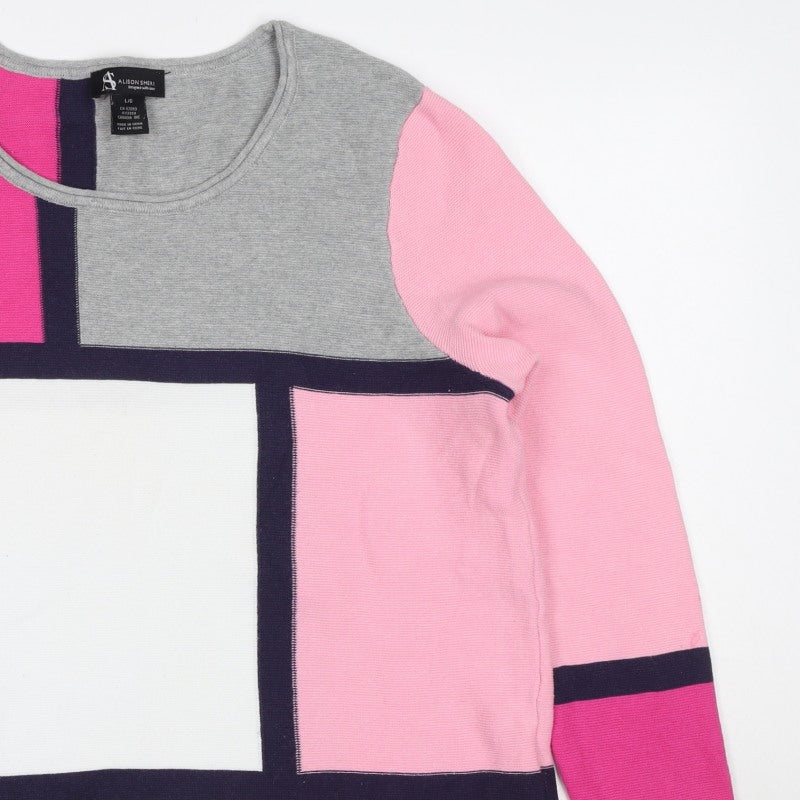 Alison Sheri Women’s Multicolour L Geometric Cotton Knit Pullover
