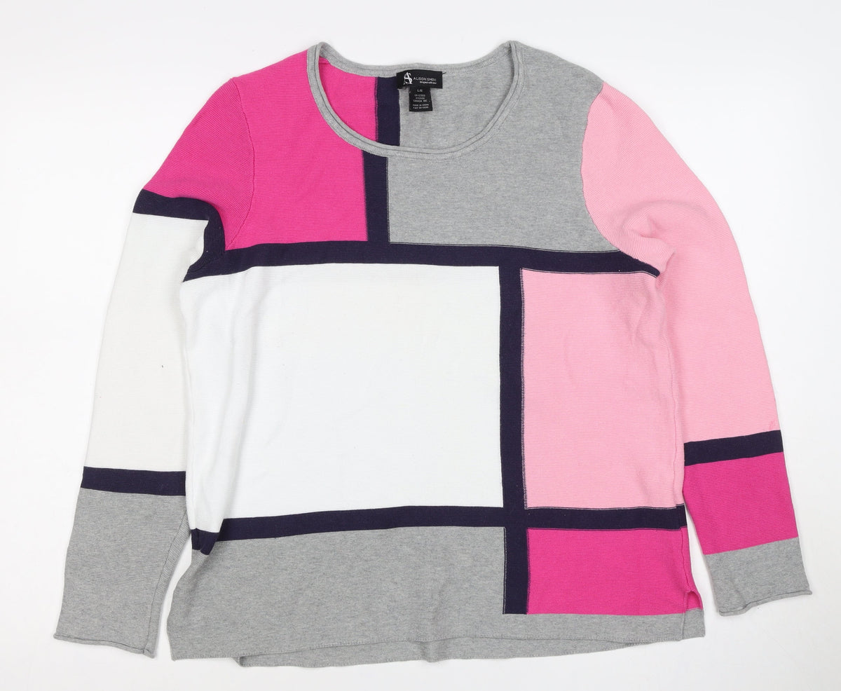 Alison Sheri Women’s Multicolour L Geometric Cotton Knit Pullover