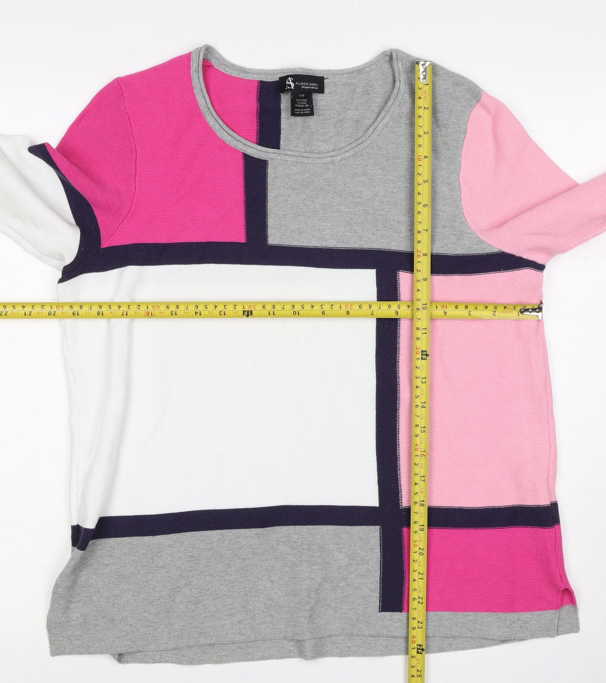 Alison Sheri Women’s Multicolour L Geometric Cotton Knit Pullover