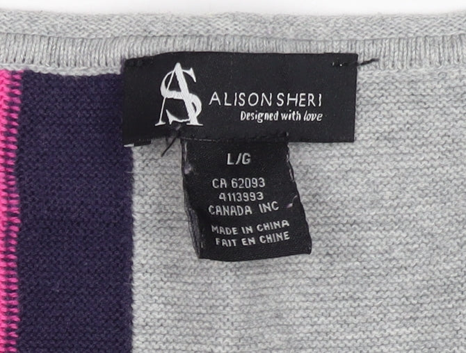 Alison Sheri Women’s Multicolour L Geometric Cotton Knit Pullover