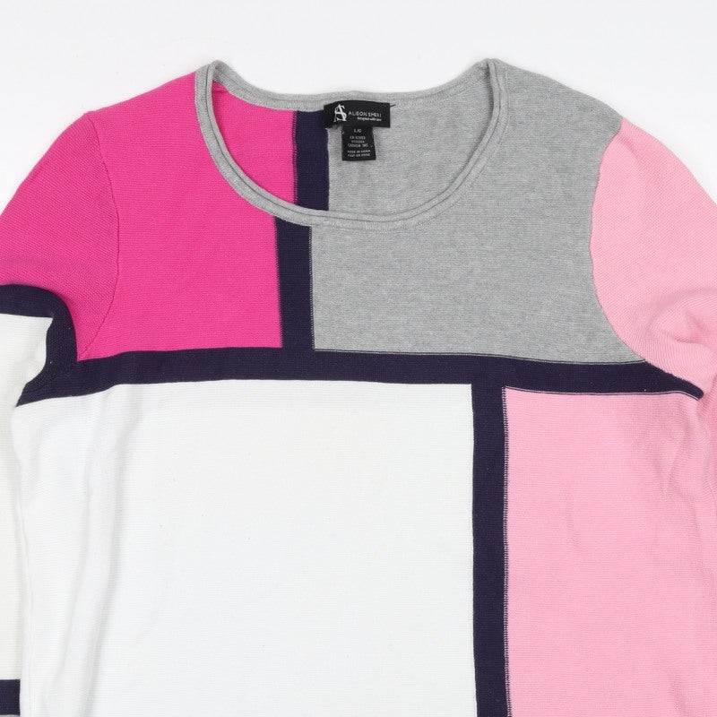 Alison Sheri Women’s Multicolour L Geometric Cotton Knit Pullover
